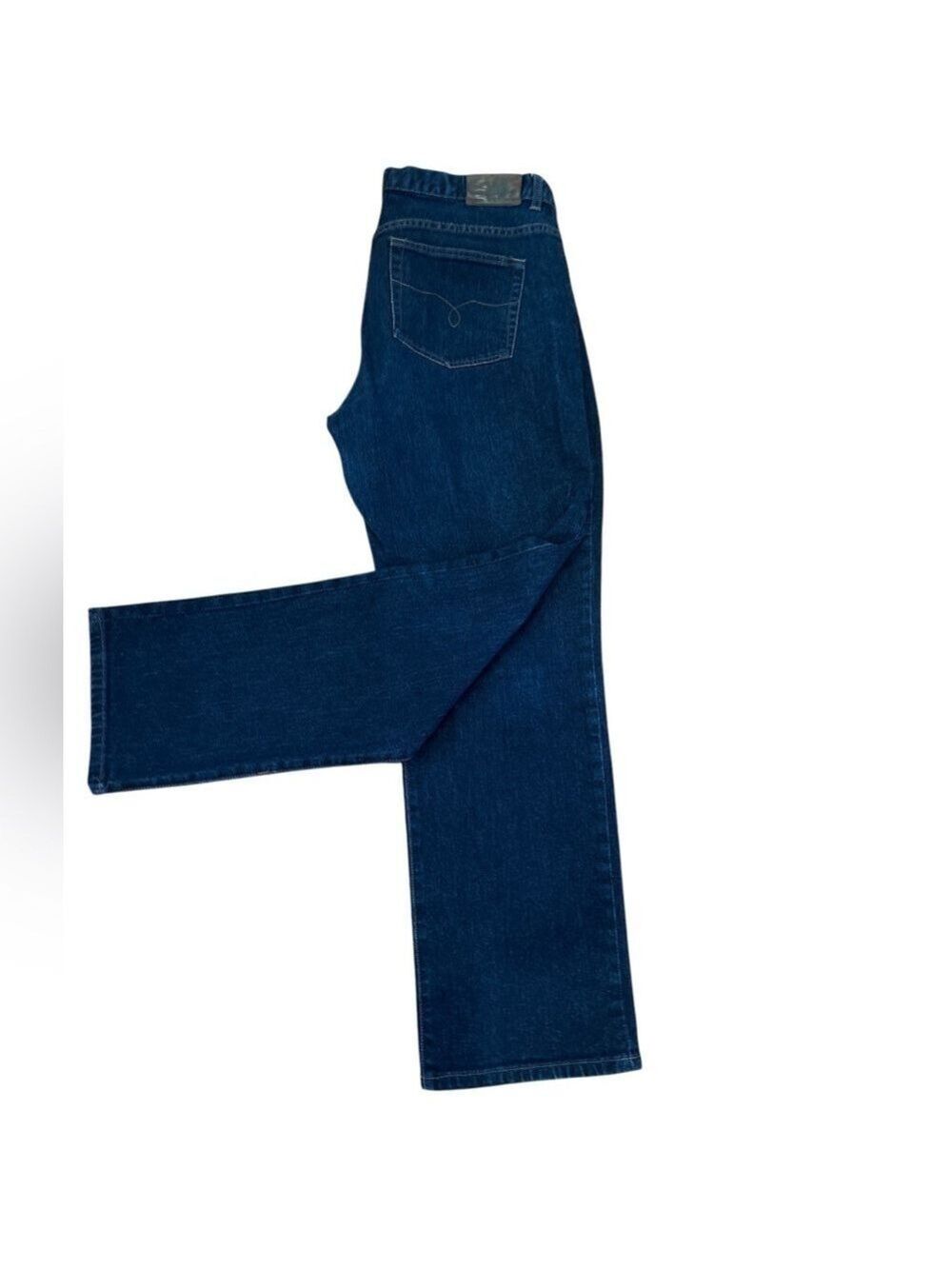Y2K RALPH LAUREN NAVY BLUE DENIM STRAIGHT LEG JEANS WESTERN LEATHER LABEL SZ 14